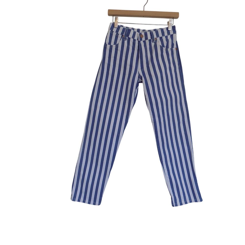 Wrangler sunset mid rise straight leg blue striped jeans womens size 24 x 29